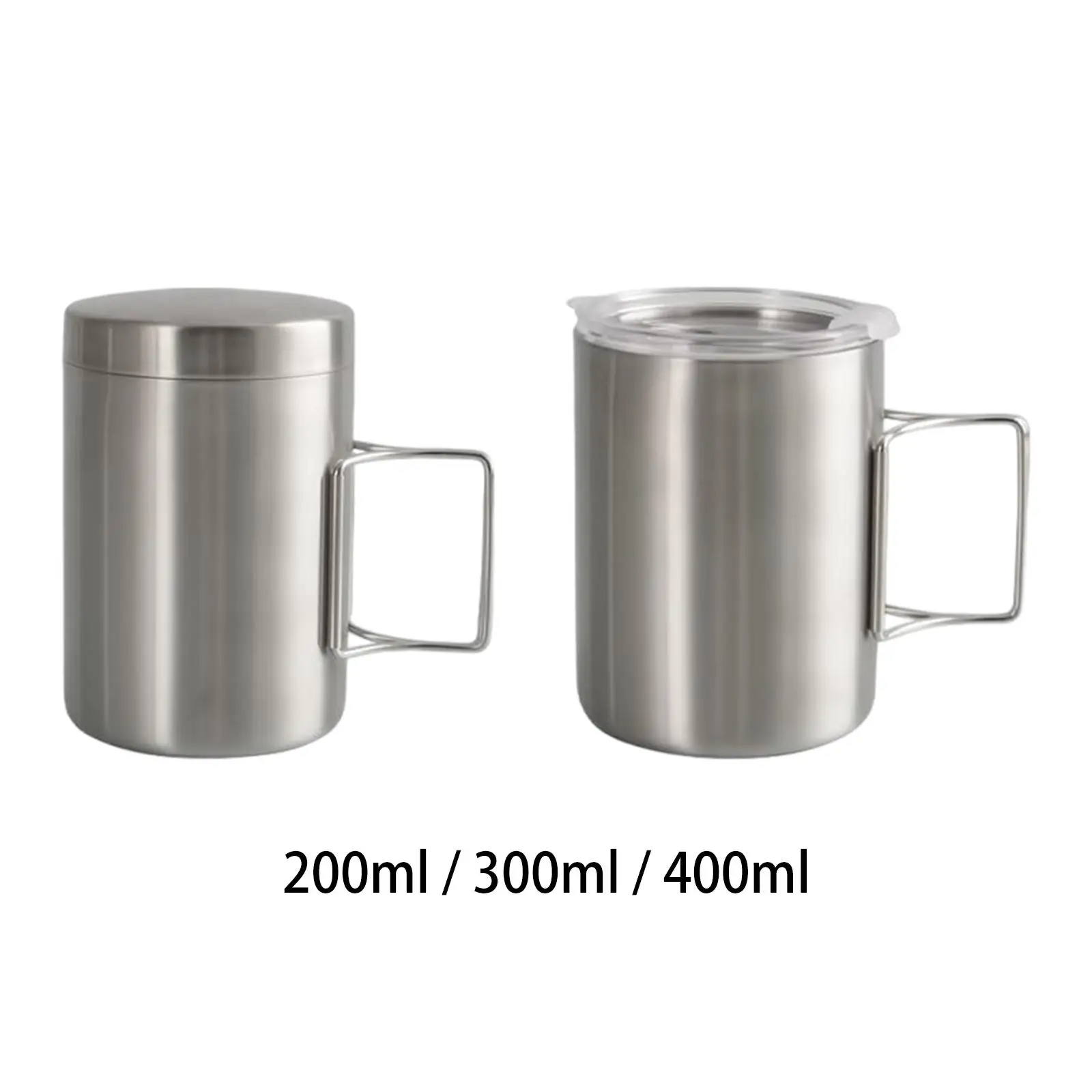Camping Water Cup with Foldable Handle Teapot Stainless Steel Lightweight Cup Kettle Double Layer Pot Mug for Meal Water Picnic