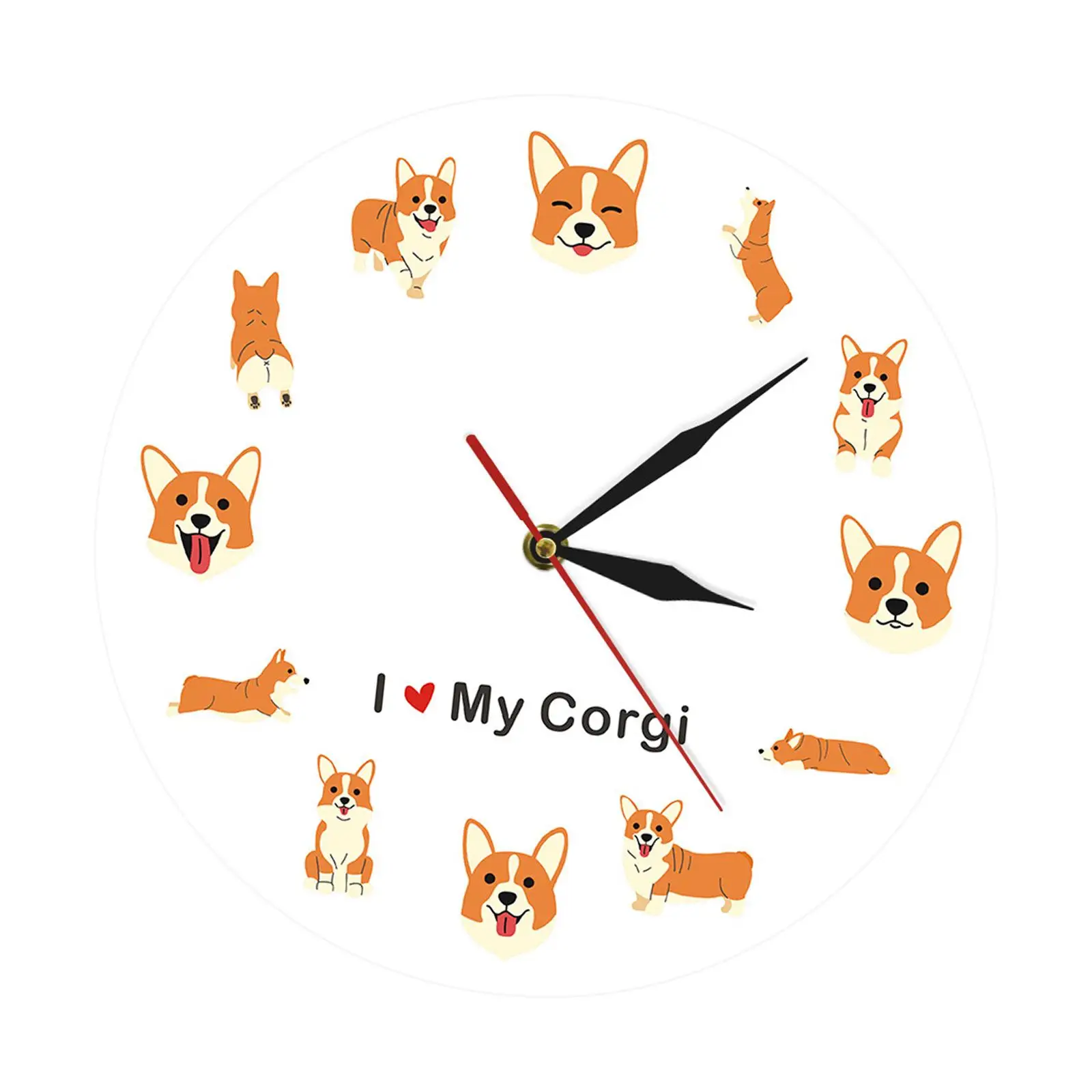 Hanging Wall Clock Art Decor Dogs Theme Decorative Silent Creative Fashion for Bedroom Living Room Dining Room Office Indoor