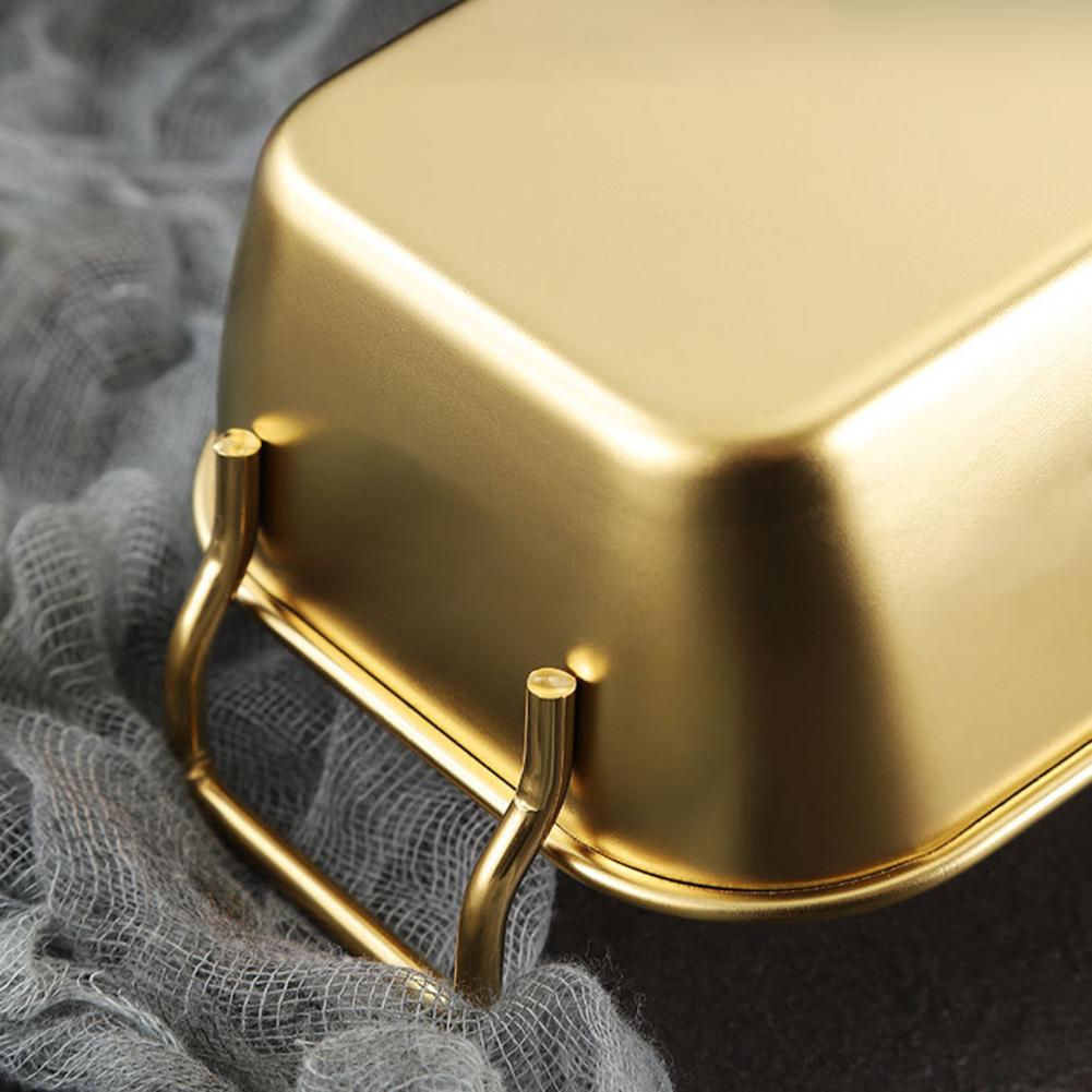 Gold Plated Square Dish With Handle Large Size: 10 X 18 X 4.5Cm
