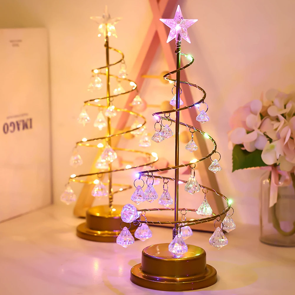 Christmas Tree Crystal Pendant Nightlight Led Table Lamp Valentine's Day Bedroom Decor Atmosphere Lights Birthday Gift For Girls - купить по выгодной цене
