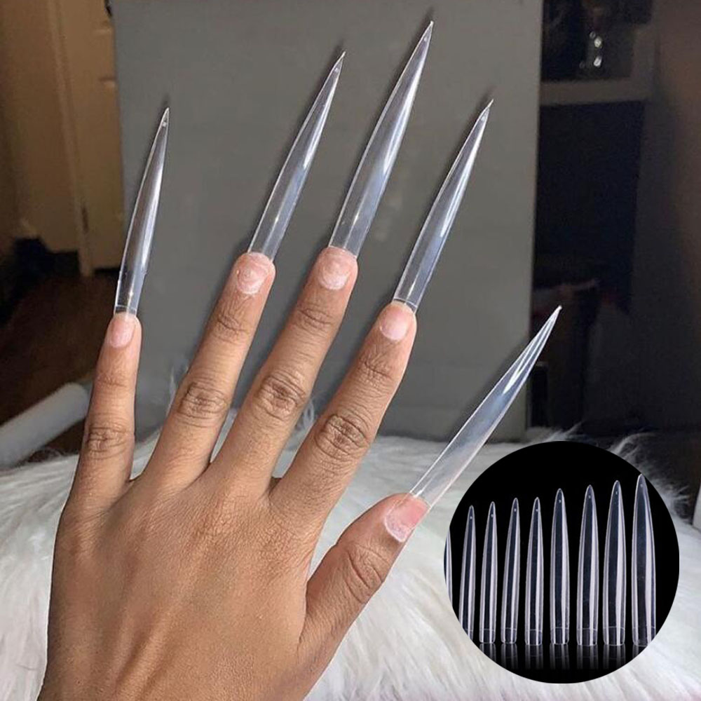 Best of 12 / 60 / 120pcs / Bag Clear Natural XXL Extra Long Stiletto Fake Nail Tips Set Acrylic Half Cover Transparent Salon False Nails Tc #39 Reviews & Tips